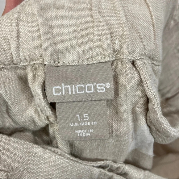 Chico's Cream/Beige 100% Linen Belted Straight Leg Pants size 10 - Picture 2 of 10